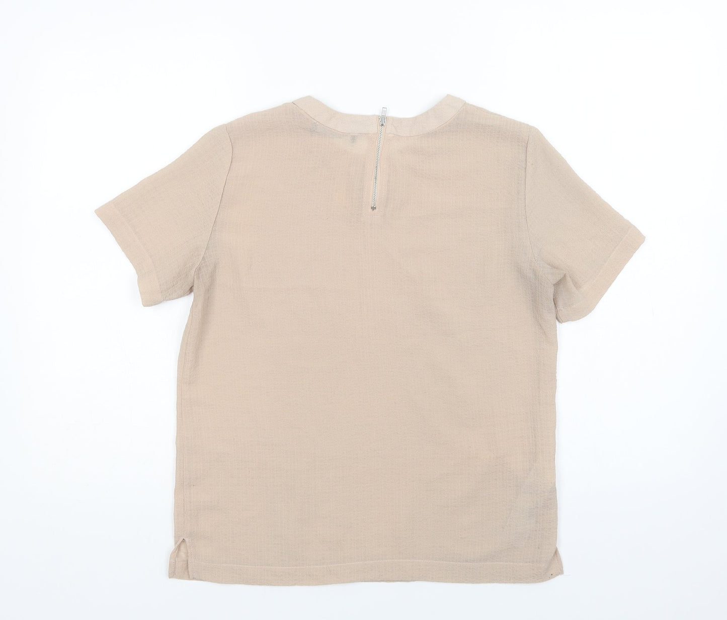 Mango Womens Beige  Polyester Basic Blouse Size S Crew Neck