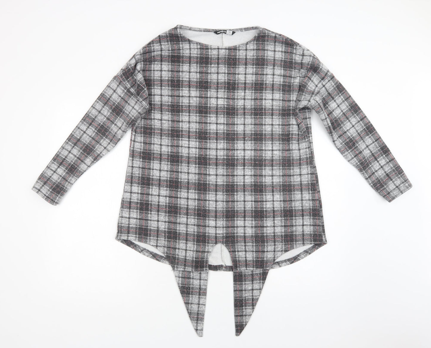 Pep & Co Womens Grey Check Polyester Basic Blouse Size 14 Round Neck