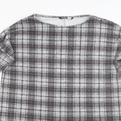 Preloved Pep & Co Womens Grey Check Polyester Basic Blouse Size 14 Round Neck - Detail
