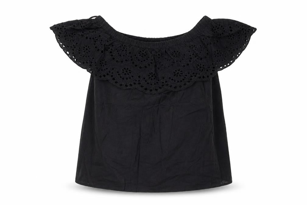 Primark Womens Black  Cotton Basic Blouse Size 8 Off the Shoulder