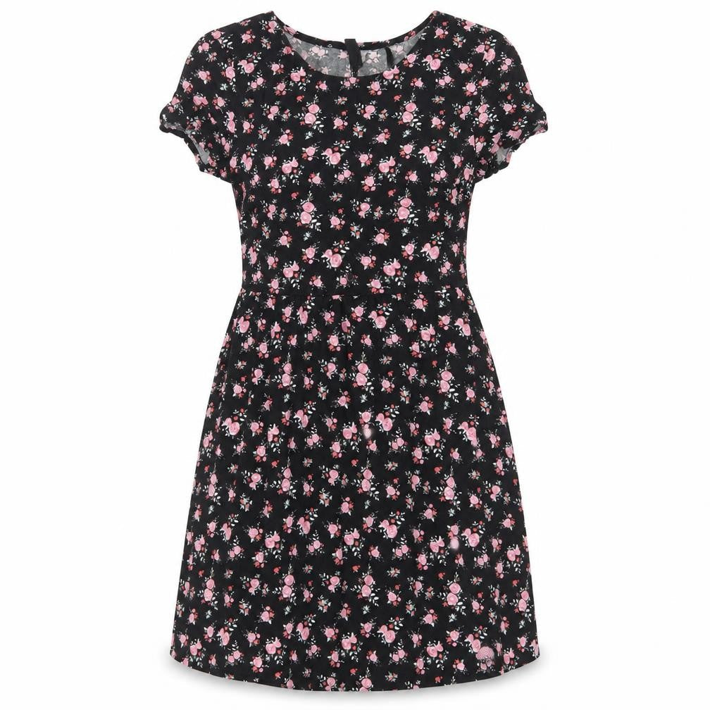H&M Womens Black Floral Viscose Fit & Flare  Size 4  Crew Neck