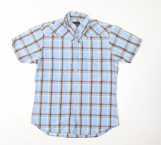 Burton Mens Blue Check Cotton  Button-Up Size L Collared Snap