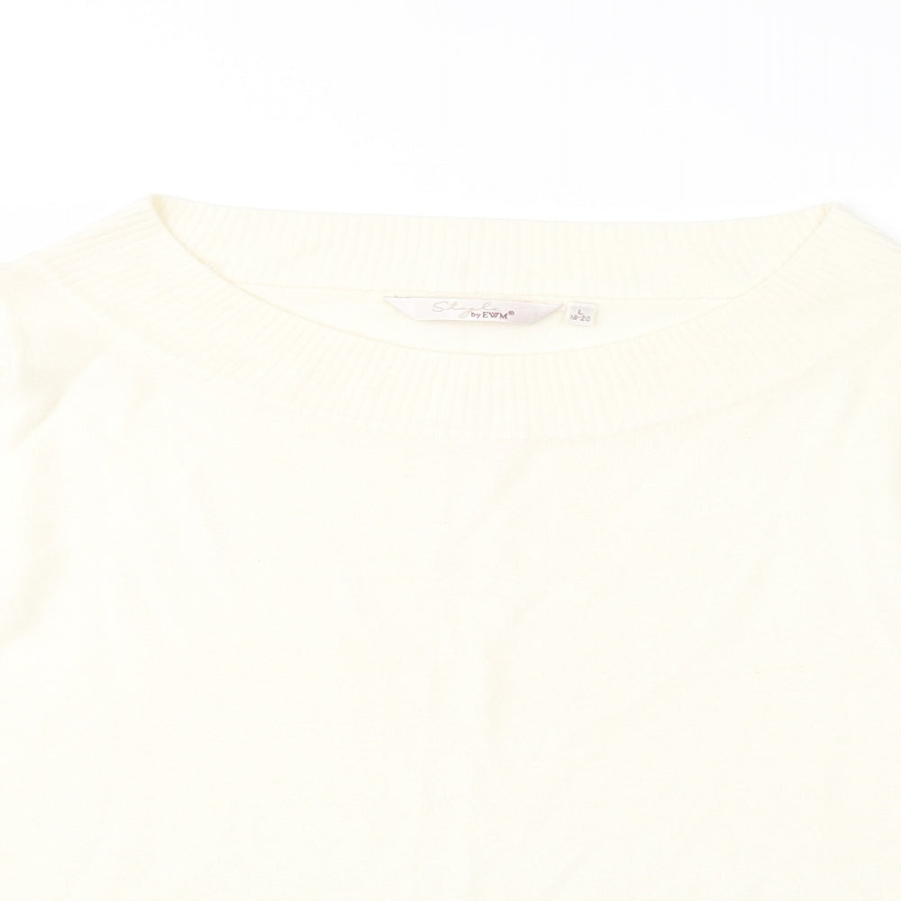 EWM Womens Ivory Boat Neck  Acrylic Pullover Jumper Size 18