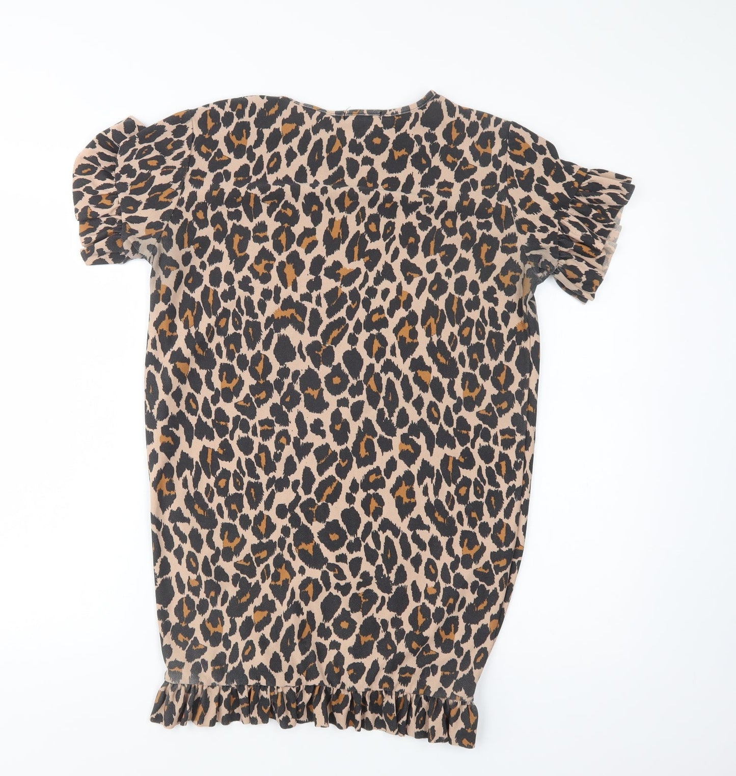 I Saw It First  Womens Brown Animal Print Polyester T-Shirt Dress  Size 6  Crew Neck