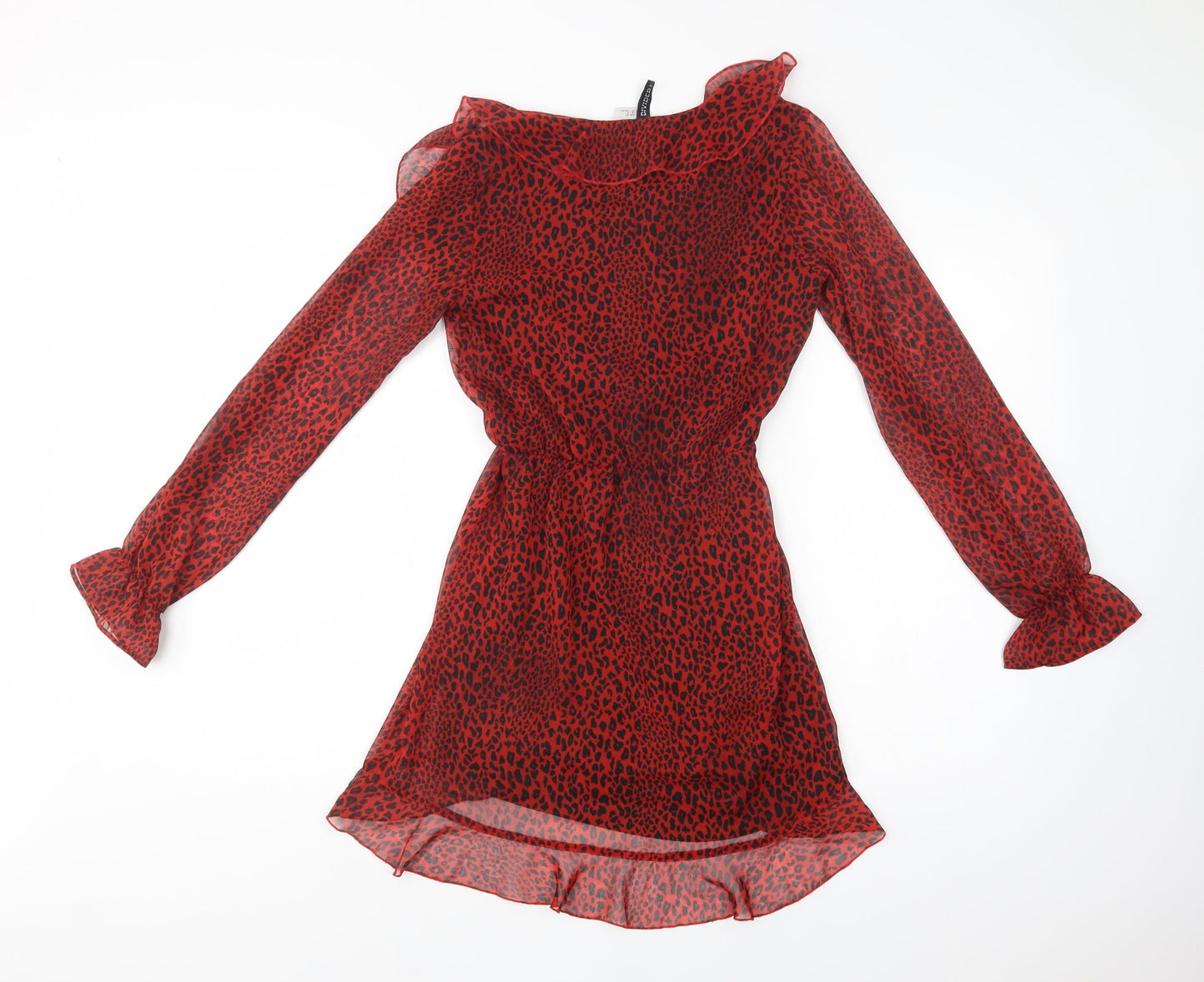 H&M Womens Red Animal Print Polyester Fit & Flare  Size 6  V-Neck