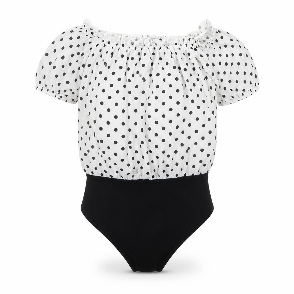 Boohoo Womens White Polka Dot Polyester Bodysuit One-Piece Size 6  Pullover - Black and White