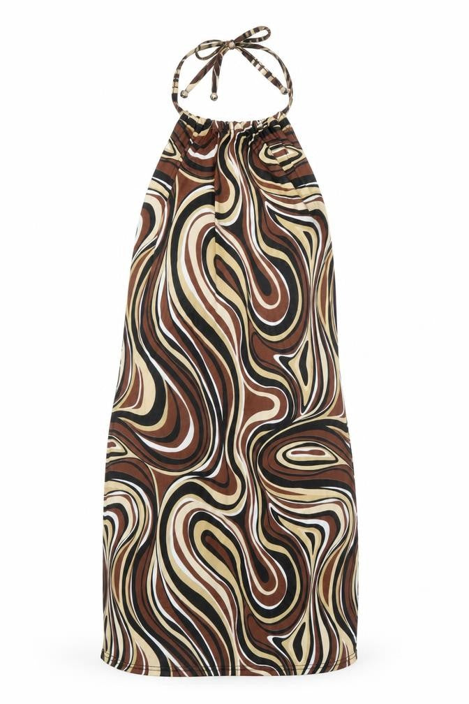 I SAW IT FIRST Womens Brown Geometric Polyester Mini  Size 6  Halter Pullover - Abstract