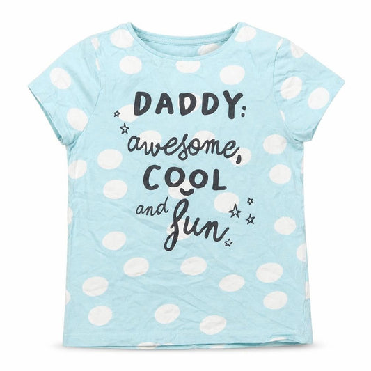 F&F Boys Blue Polka Dot Cotton  Pyjama Top Size 6-7 Years  Pullover - Daddy Awesome Cool and Fun