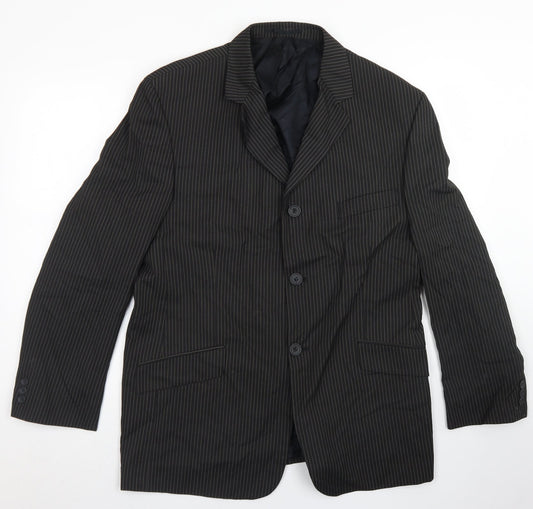 Preloved Wilson Mens Black Striped Polyester Jacket Blazer Size 42 - Front