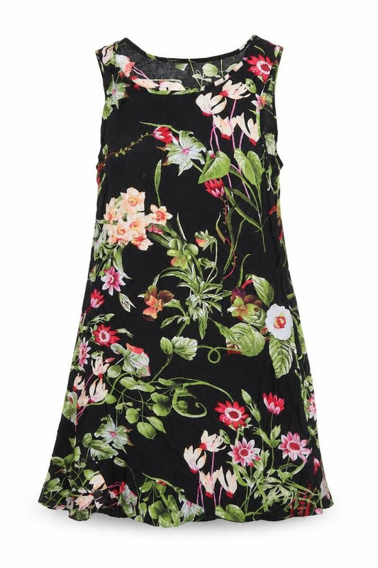 4Me Womens Black Floral Polyester Skater Dress  Size XS  Round Neck Zip