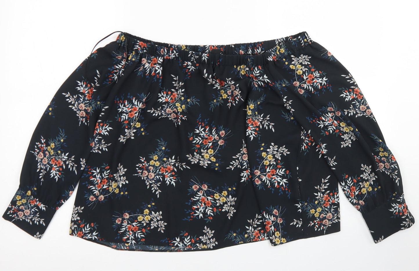Atmosphere Womens Black Floral Polyester Cropped Blouse Size 14 Off the Shoulder