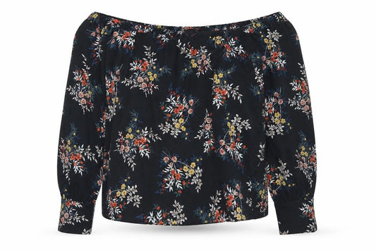 Atmosphere Womens Black Floral Polyester Cropped Blouse Size 14 Off the Shoulder