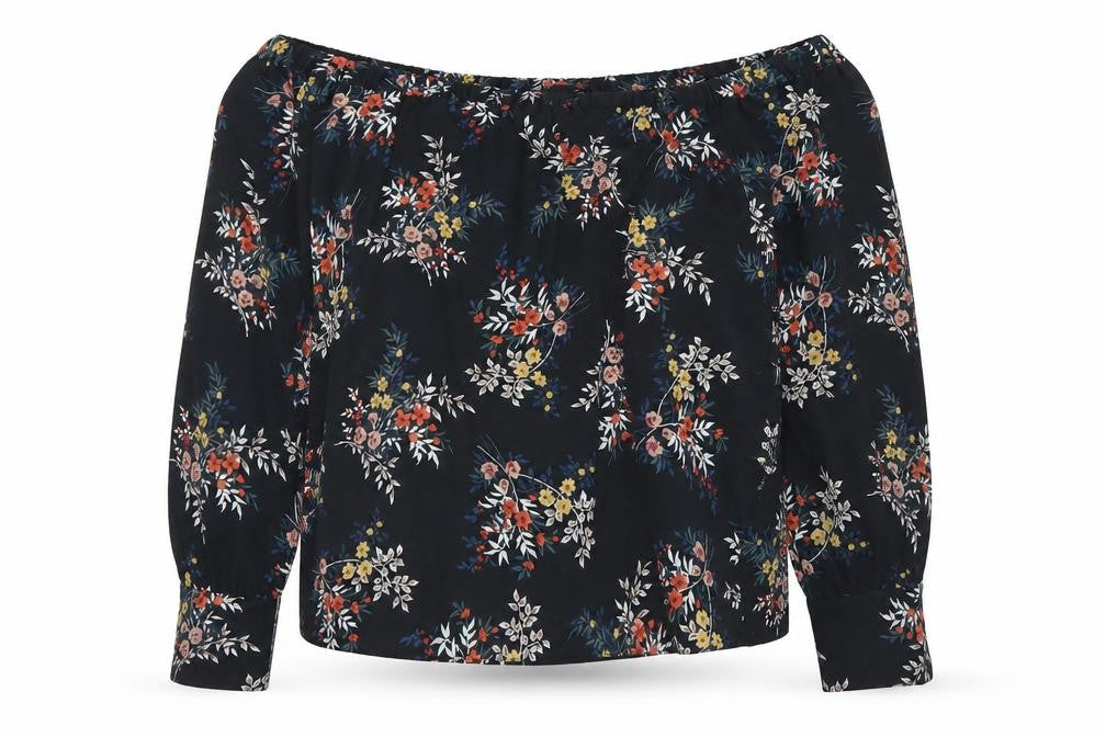 Atmosphere Womens Black Floral Polyester Cropped Blouse Size 14 Off the Shoulder