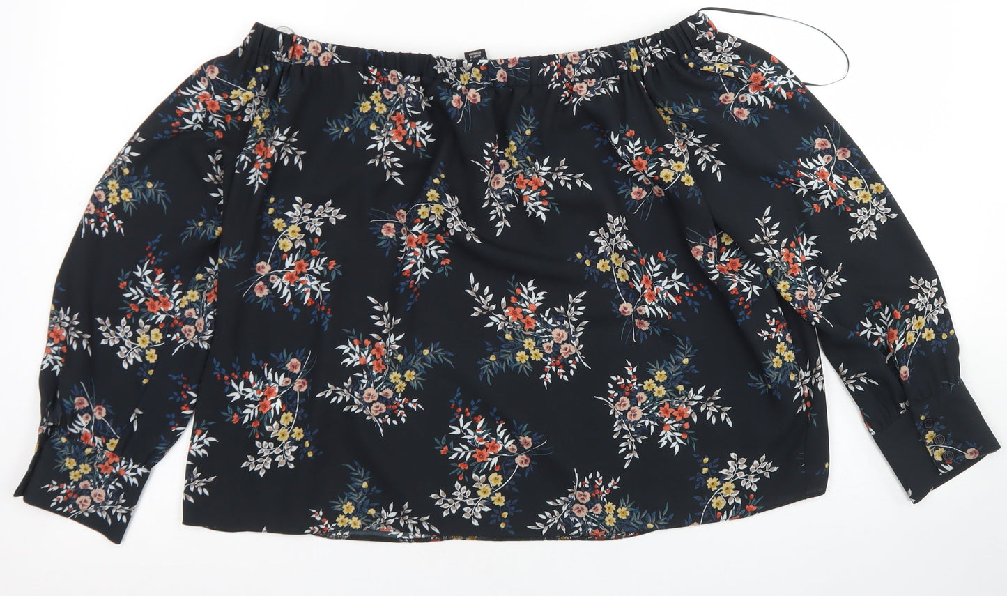Atmosphere Womens Black Floral Polyester Cropped Blouse Size 14 Off the Shoulder