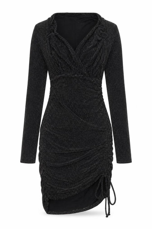 PRETTYLITTLETHING Womens Black  Nylon Bodycon  Size 8  V-Neck