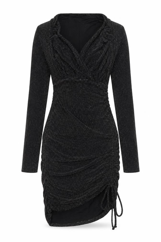 PRETTYLITTLETHING Womens Black  Nylon Bodycon  Size 8  V-Neck