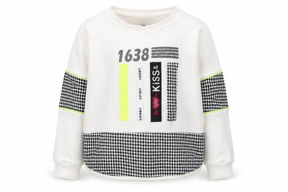Flamingo Girls White Round Neck Houndstooth Cotton Pullover Jumper Size 6 Years