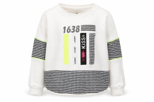 Flamingo Girls White Round Neck Houndstooth Cotton Pullover Jumper Size 6 Years