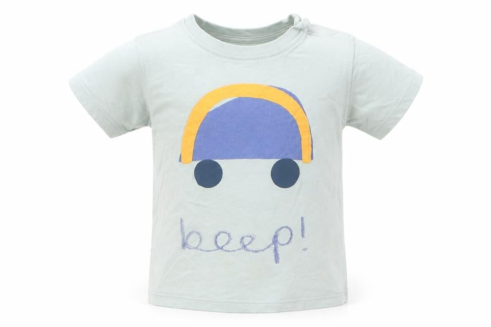 Marks & Spencer Boys Green  Cotton Basic T-Shirt Size 12 Months Round Neck Button