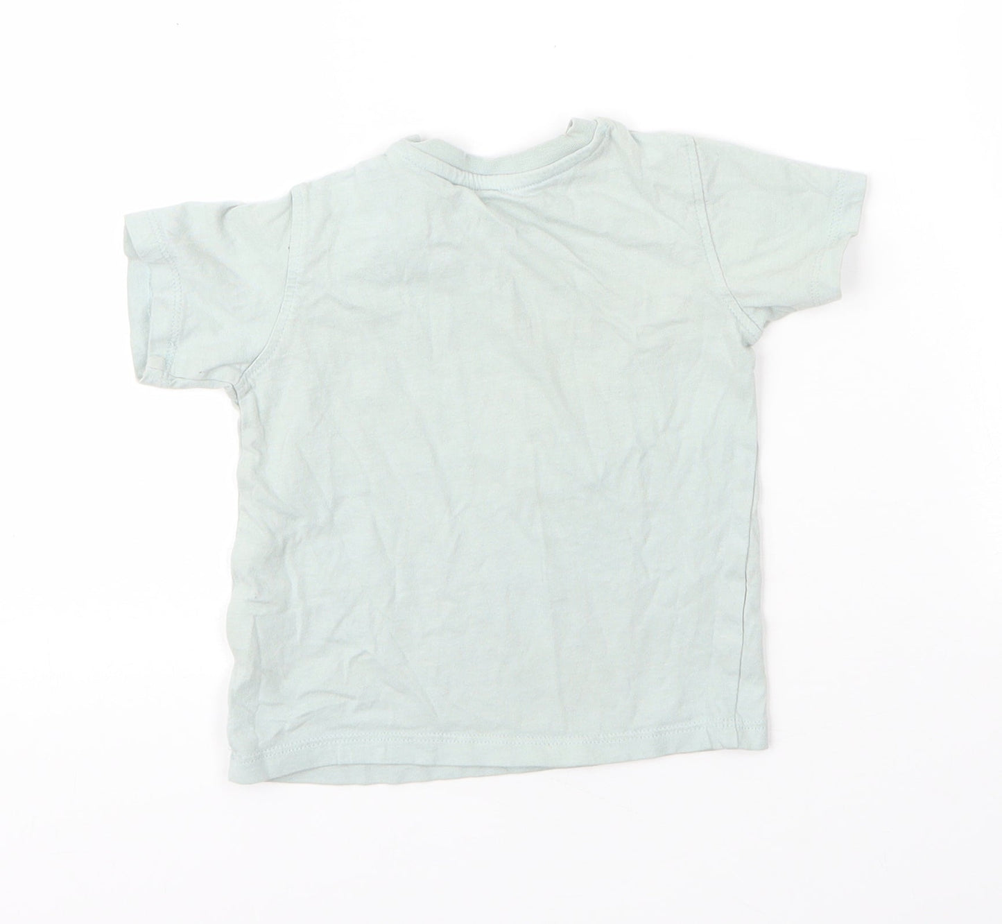 M&S Boys Green  Cotton Basic T-Shirt Size 12 Months Round Neck Button
