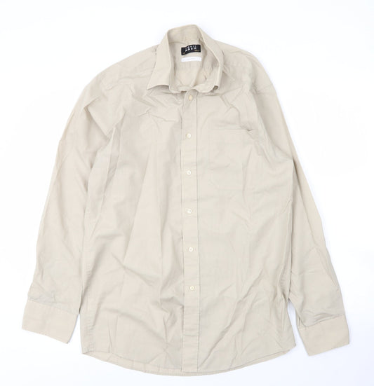 Debenhams Mens Beige  Cotton  Button-Up Size 15 Collared Button