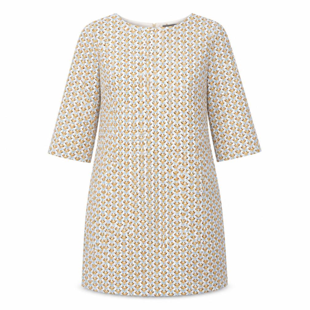 Primark Womens Yellow Geometric Polyester Shift  Size 12  Roll Neck Button