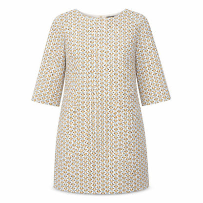 Primark Womens Yellow Geometric Polyester Shift  Size 12  Roll Neck Button