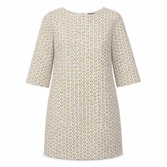 Primark Womens Yellow Geometric Polyester Shift  Size 12  Roll Neck Button
