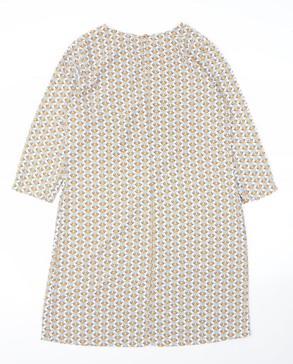 Primark Womens Yellow Geometric Polyester Shift  Size 12  Roll Neck Button