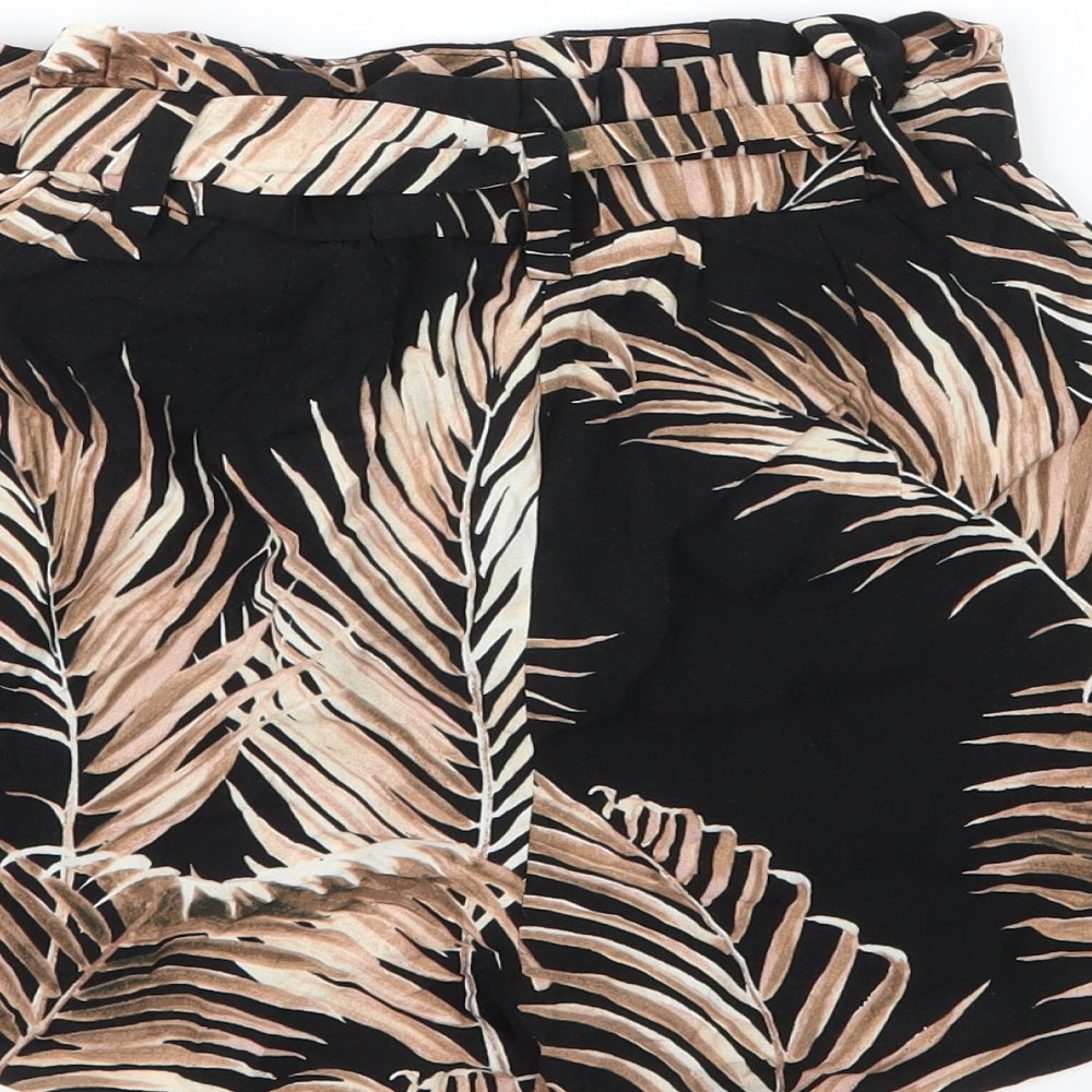 H&M Womens Beige Floral Viscose Paperbag Shorts Size 4  Regular Drawstring