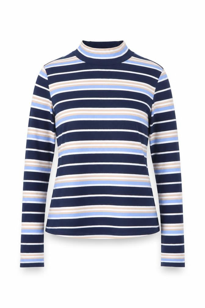 SheIn Womens Blue Striped Cotton Basic T-Shirt Size XS Mock Neck