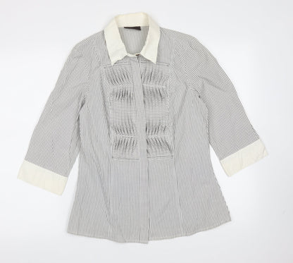 Principles Womens Grey Striped Cotton Basic Blouse Size 12 Collared