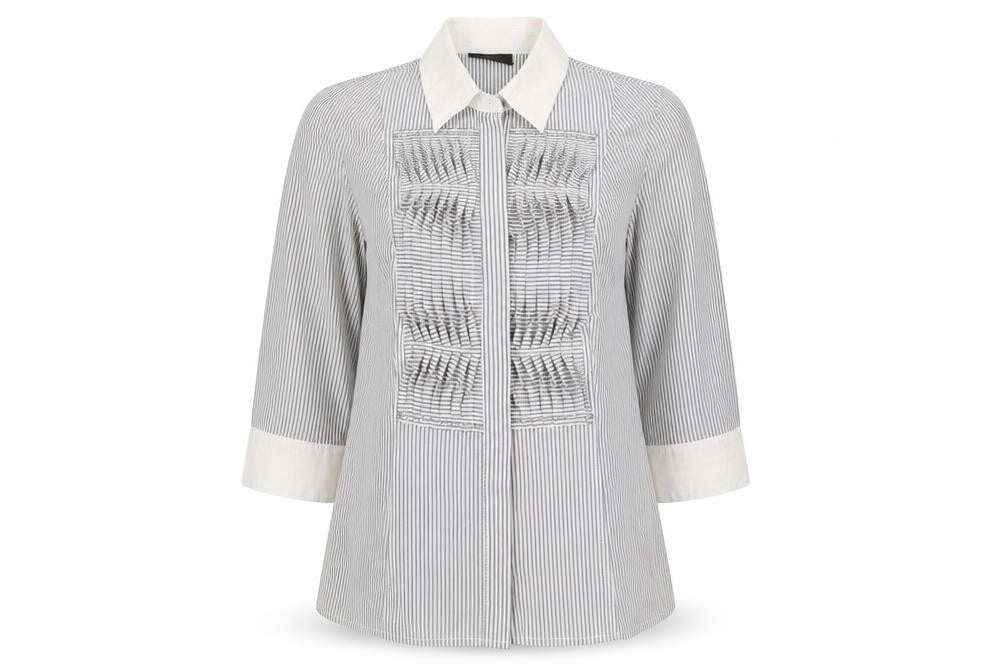 Principles Womens Grey Striped Cotton Basic Blouse Size 12 Collared