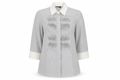 Principles Womens Grey Striped Cotton Basic Blouse Size 12 Collared