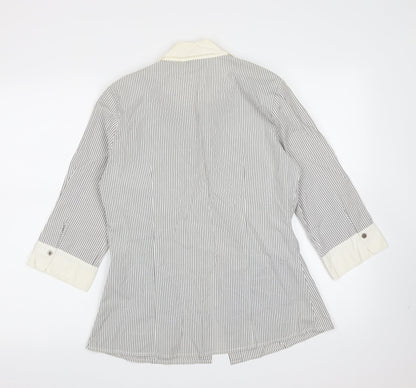 Principles Womens Grey Striped Cotton Basic Blouse Size 12 Collared