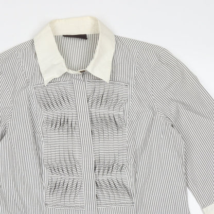 Principles Womens Grey Striped Cotton Basic Blouse Size 12 Collared