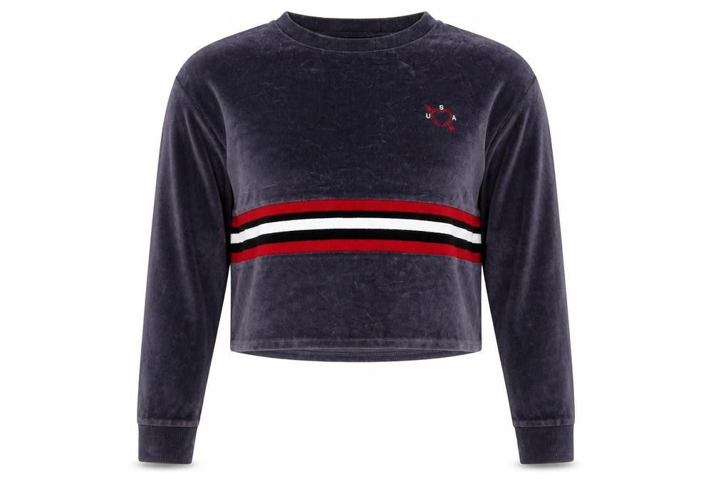 Topshop Womens Purple Striped Cotton Pullover Sweatshirt Size 8   - cropped