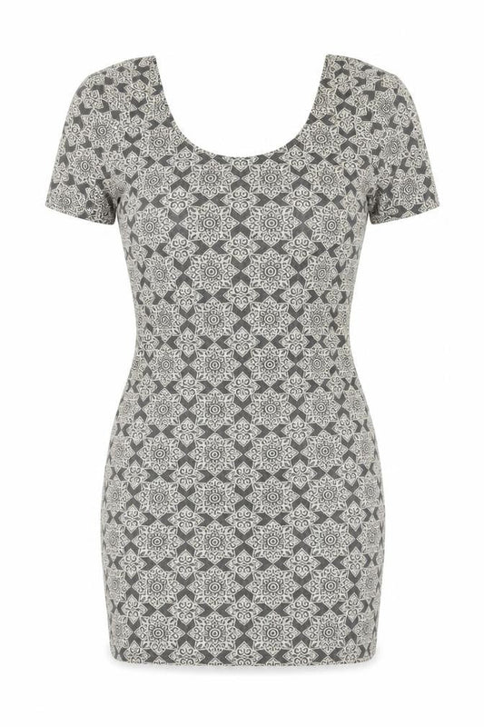 Topshop Womens Grey Floral Cotton Mini  Size 10  Round Neck