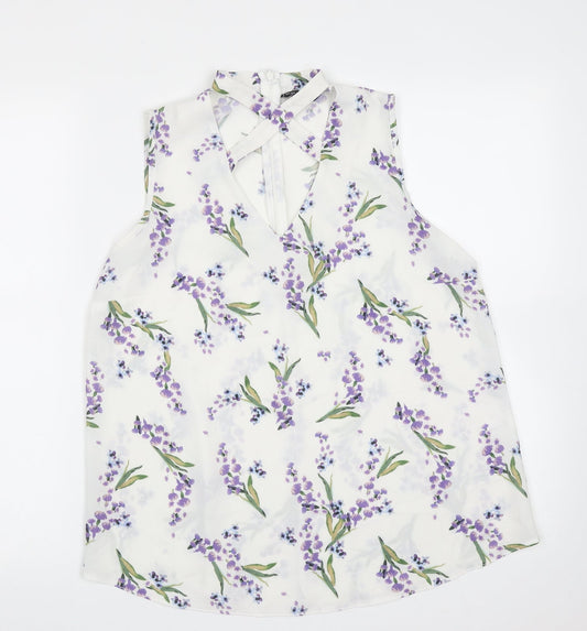 Select Womens White Floral Polyester Basic Blouse Size 12 V-Neck