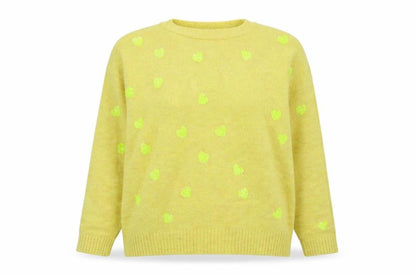 Next Womens Yellow Round Neck  Acrylic Pullover Jumper Size M   - heart pattern