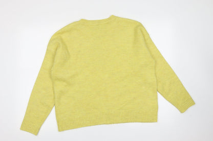 Next Womens Yellow Round Neck  Acrylic Pullover Jumper Size M   - heart pattern