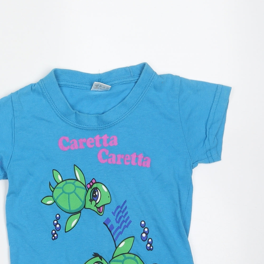 Preworn Boys Blue  Cotton Basic T-Shirt Size S Round Neck  - turtle