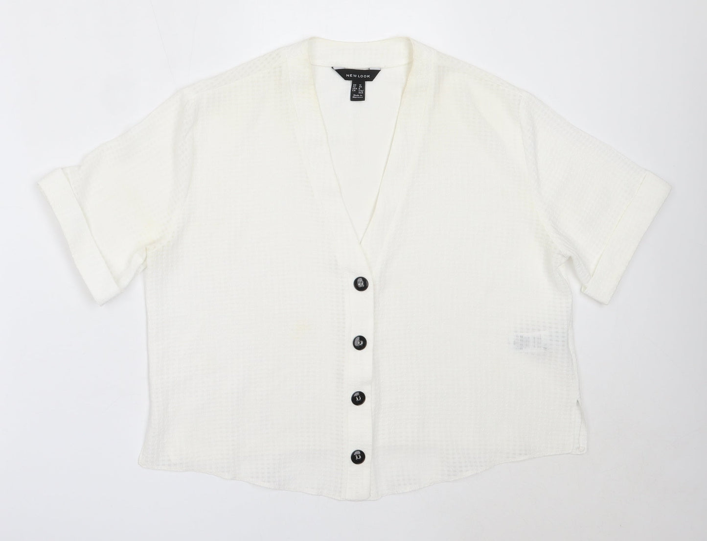 New Look Womens White  Polyester Basic Button-Up Size 12 V-Neck