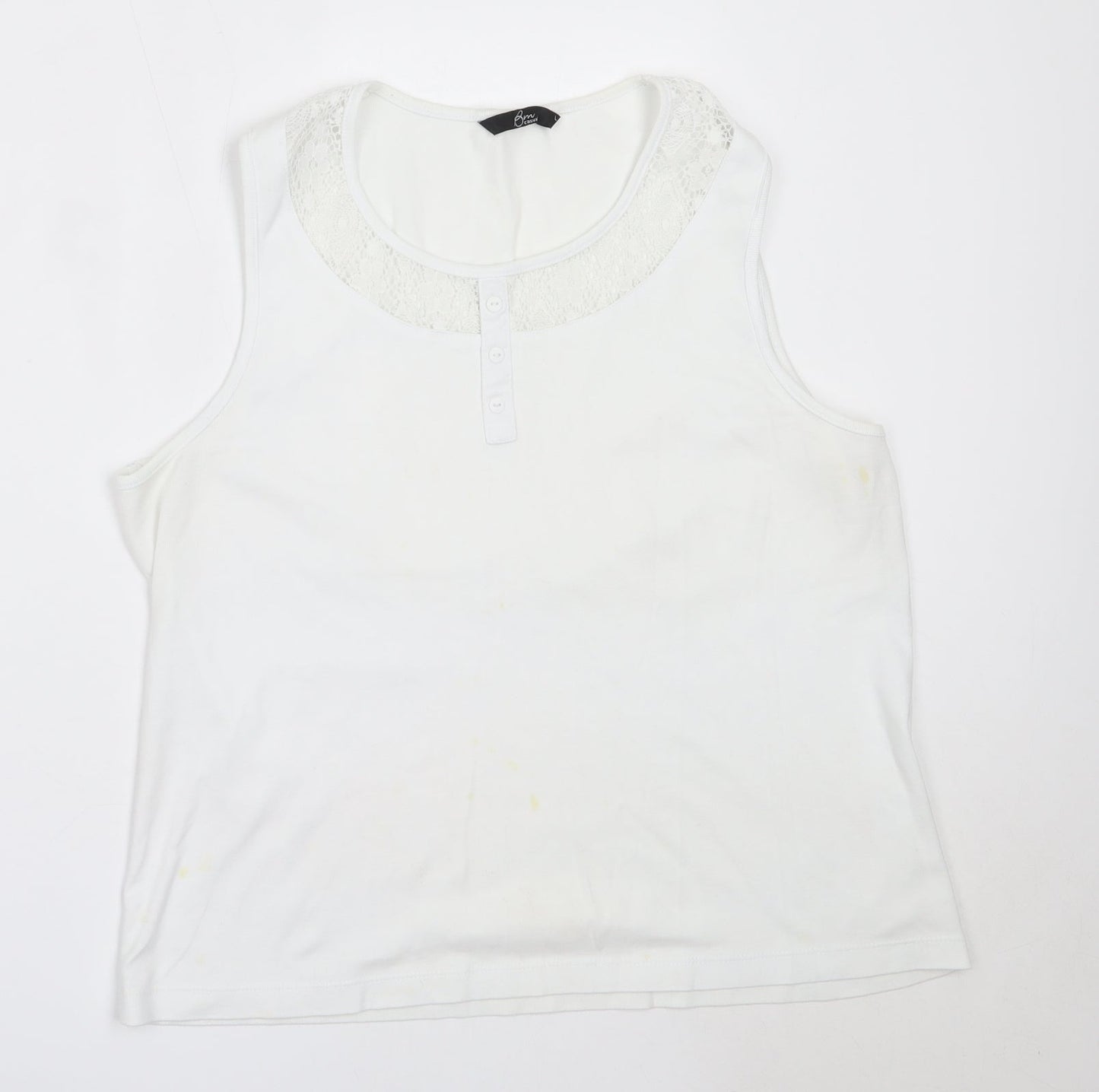 BM Womens White  Cotton Basic Tank Size L Round Neck