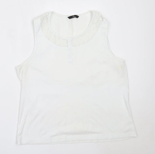 BM Womens White  Cotton Basic Tank Size L Round Neck