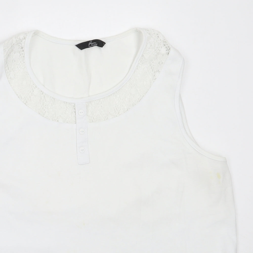 BM Womens White  Cotton Basic Tank Size L Round Neck