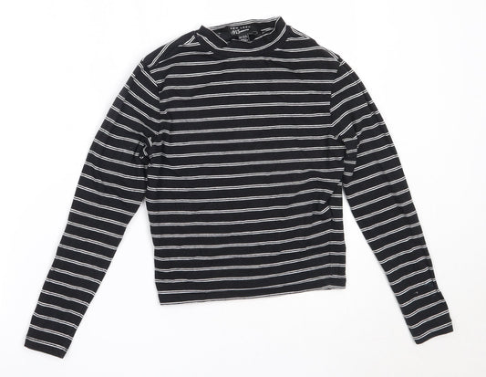 New Look Girls Black Striped Cotton Basic T-Shirt Size 12-13 Years Round Neck