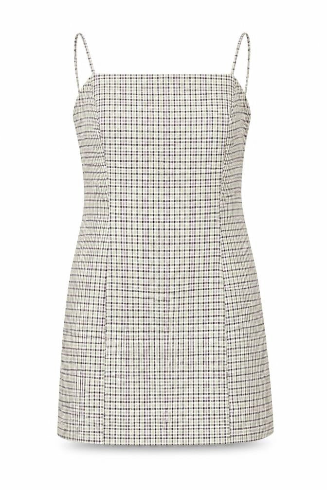 Miss Selfridge Womens Green Check Polyester Mini  Size 10  Square Neck