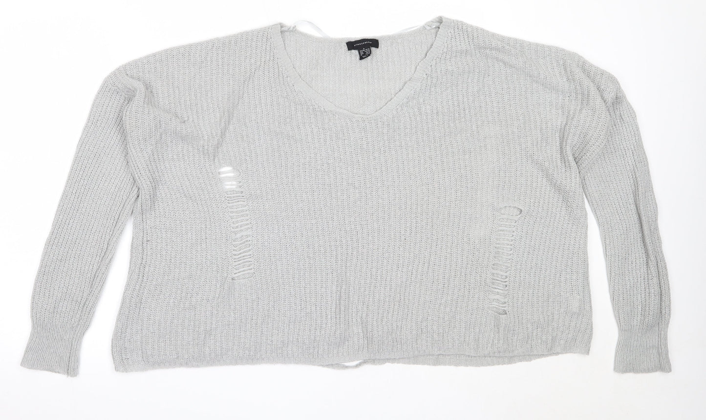 Atmosphere Womens Grey V-Neck  Acrylic Pullover Jumper Size L