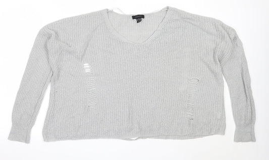 Atmosphere Womens Grey V-Neck  Acrylic Pullover Jumper Size L